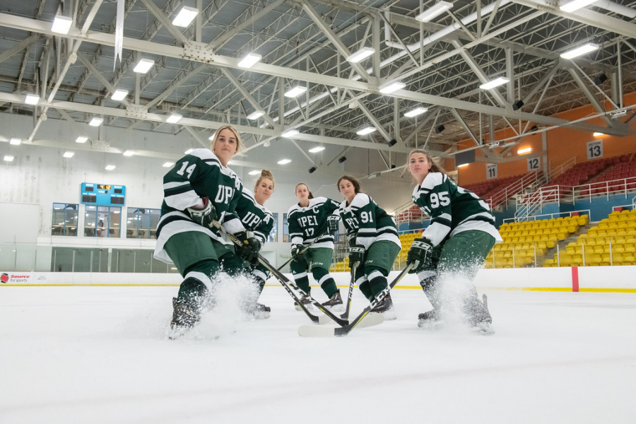 Five female hockey players