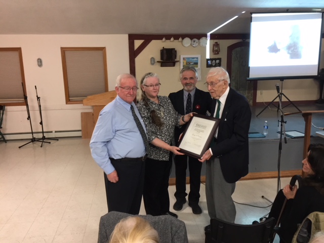 Left to right: The late George O’Connor, past-president of the BIS PEI; Mary Ellen Callaghan, current president; Patrick Fitzgerald, also a past-president; and the late Dr. Brendan O’Grady, BIS Patron, at the BIS in 2017. O’Connor was accepting the Dr. Brendan O’Grady Celtic Pathway Award at the BIS. Photo courtesy of Mary Ellen Callaghan.