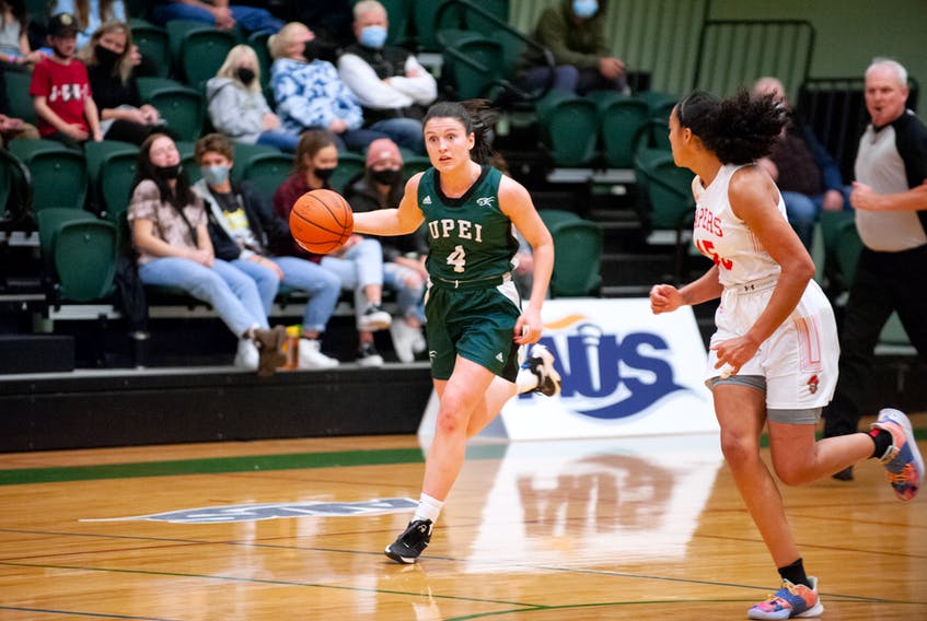 Photo of female basketball player dribbling ball