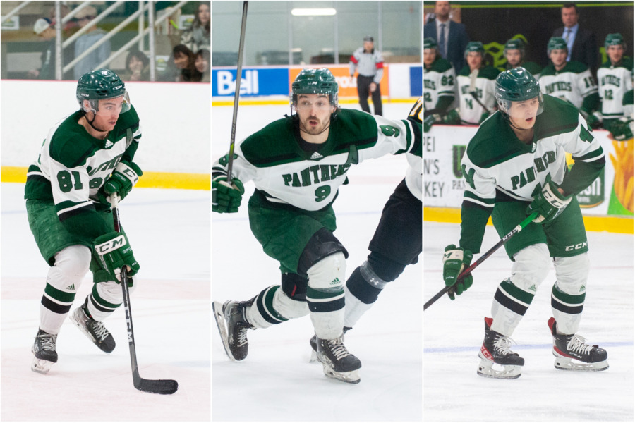 UPEI Men's Hockey Panthers TJ Shea, Kyle Maksimovich, and Matt Brassard