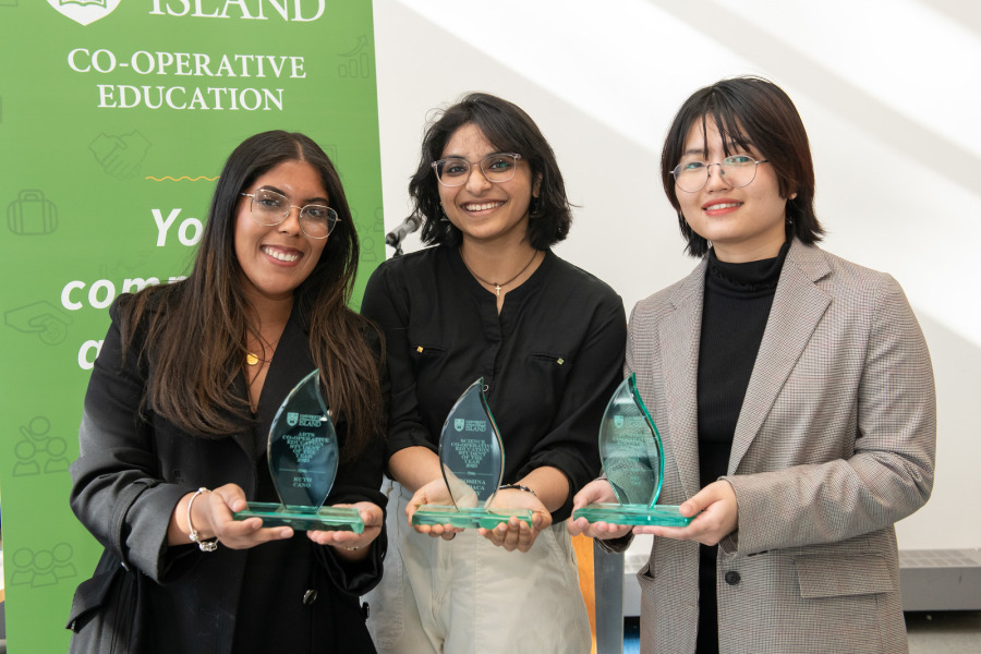 UPEI Co-operative Education students Ruth Cano, Roshna Roby, and Sev Thi. UPEI Co-operative Education students Ruth Cano, Roshna Roby, and Sev Thi.