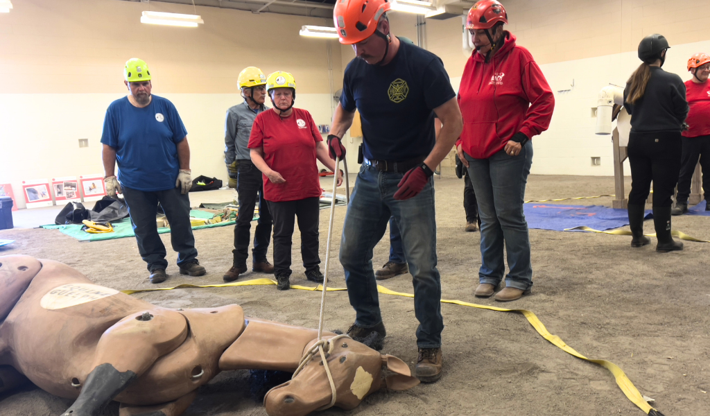 a participant in the TLAER INC course learns how to use an emergency halter