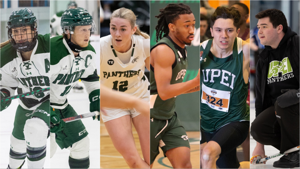 UPEI Panthers Chiara Esposito, Ben McFarlane, Lily Vrugteman, Kyree Thompson, Colin Blanchard, and Jack MacFadyen