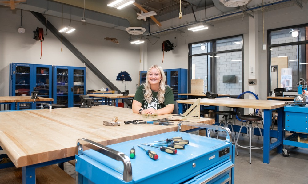 UPEI Annual Fund ambassador Kaitlyn Smith in an engineering classroom