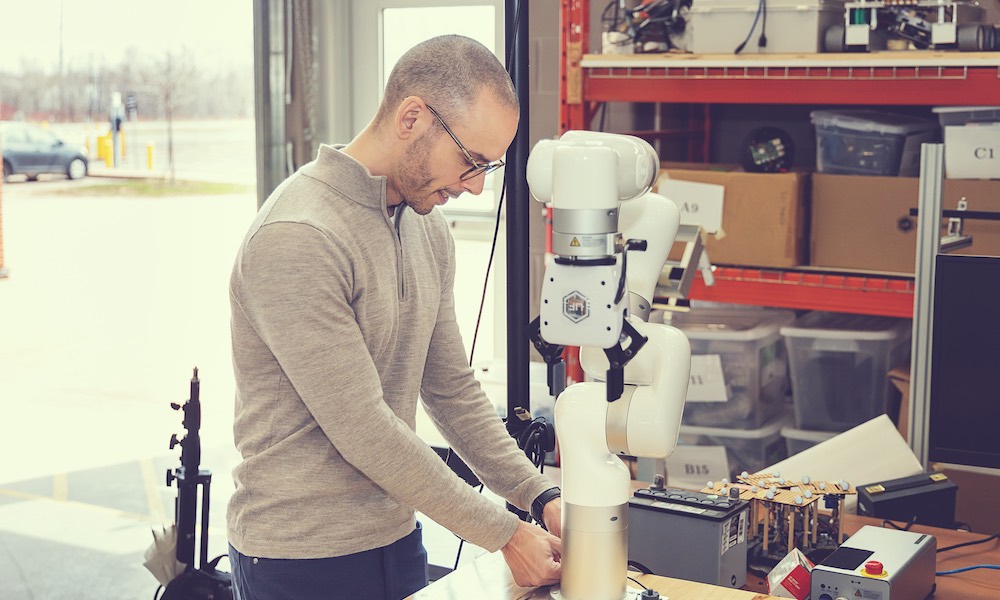 Peter Blanchard in the UPEI engineering machine shop