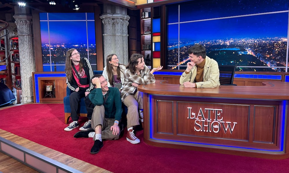 five students on the set of the Late Show in New York City.