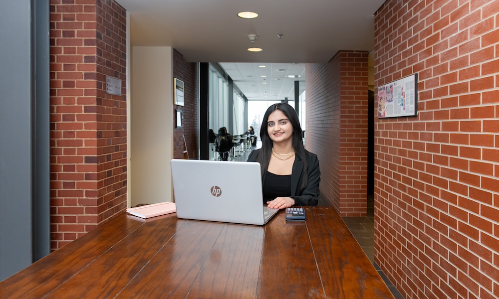 a UPEI student in McDougall Hall