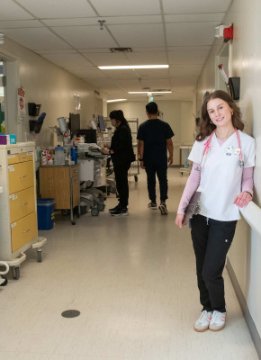 UPEI nursing student Maya White in a hallway at the Queen Elizabeth Hospital