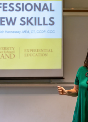 UPEI career counsellor Kylah Hennessey giving a presentation