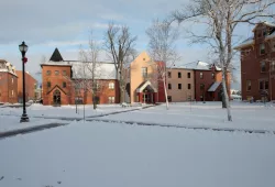 A building on campus on a sunny winter day