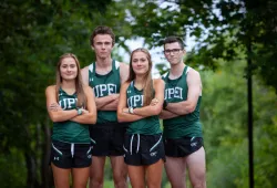 UPEI Cross Country Panthers (Grace Richard, Jack Roberts, Katie Richard and Riley Fitzpatrick) prepare to host the first-ever AUS championship this weekend