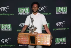 UPEI Men's Basketball star Elijah Miller is the 2023 UPEI Alumni Association Outstanding Male Athlete of the Year.