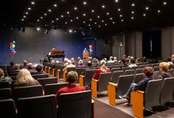 Dr. Dale Sorensen, Chair of the UPEI Music Department addresses attendees at the official grand opening of the newly revitalized Dr. Steel Recital Hall