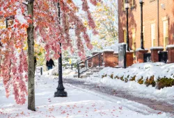 photo of snow covered campus quad