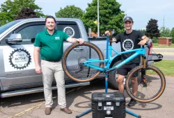 Jeremy Heartz, UPEI Entrepreneurship Program Officer and Matt Jelley, UPEI grad and owner of Mobile Bicycle Services PEI