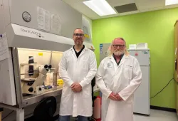 Dr. Jay Penney, Canada Research Chair in Biomedical Genetics, and Dr. Andrew Tasker, Professor Emeritus, Neuropharmacology, Faculty of Veterinary Medicine, UPEI