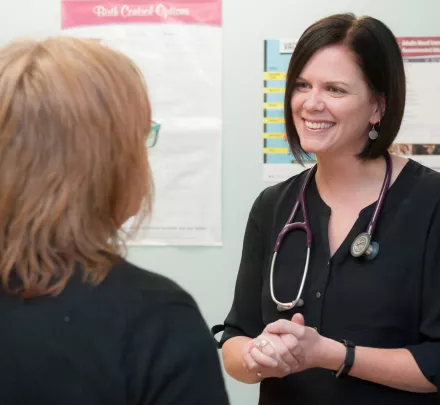 a nurse practitioner and patient at the UPEI health and wellness centre