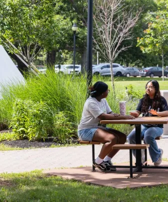 students sitting in the quad talking