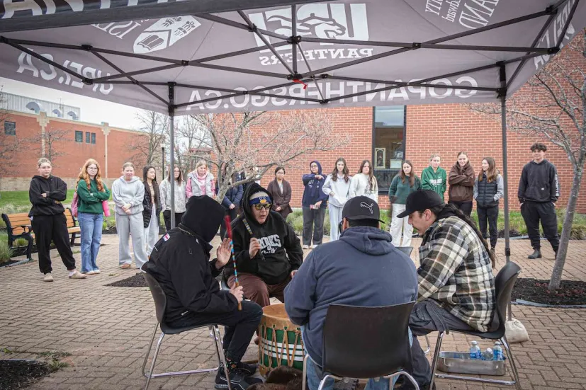 a group of Indigenous drummers