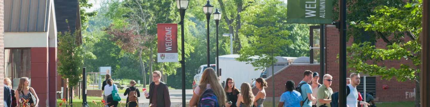 Students walk around the UPEI campus