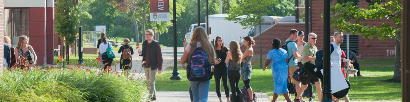 students walking on campus