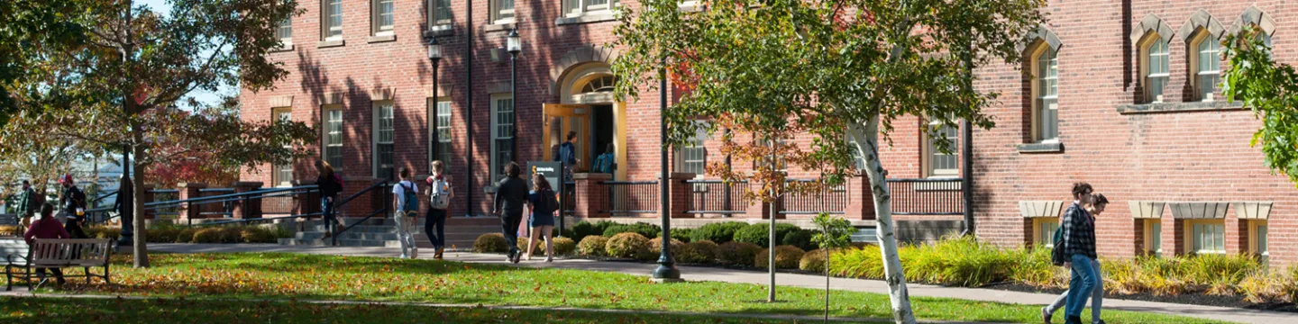 students in front of UPEI's Main Building