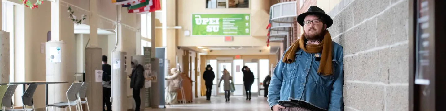 tanner in the W.A. Murphy Centre breezeway