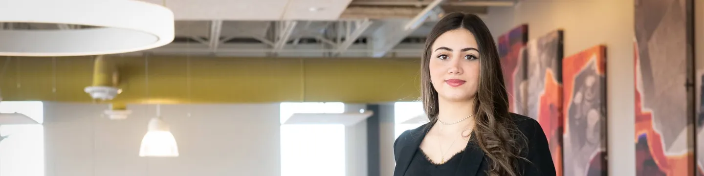 UPEI engineering student Rosaline in the faculty of sustainable design engineering building