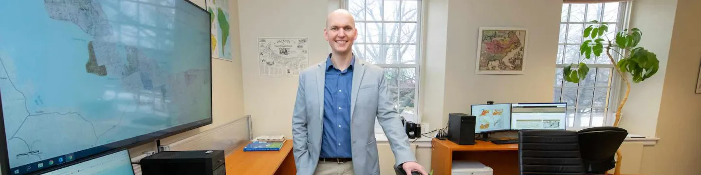Josh MacFadyen in the GeoREACH lab facility in UPEI's Main Building