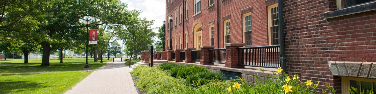 front facade of UPEI's Main Building, looking west toward University Avenue