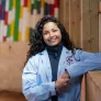 UPEI veterinary medicine student Anam in an indoor paddock