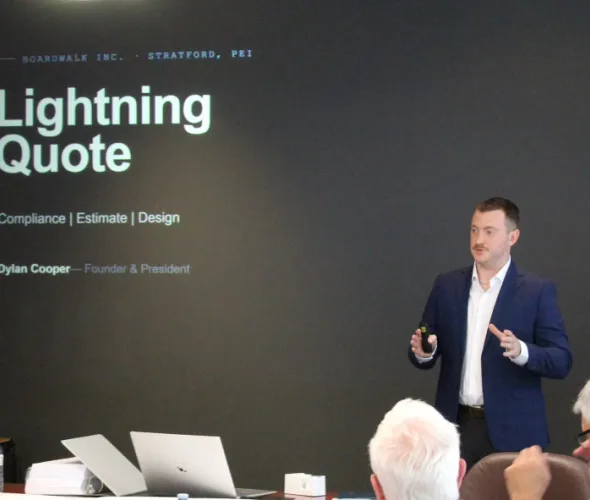 Dylan Cooper presenting at Innovation PEI’s Ignition Fund pitch competition