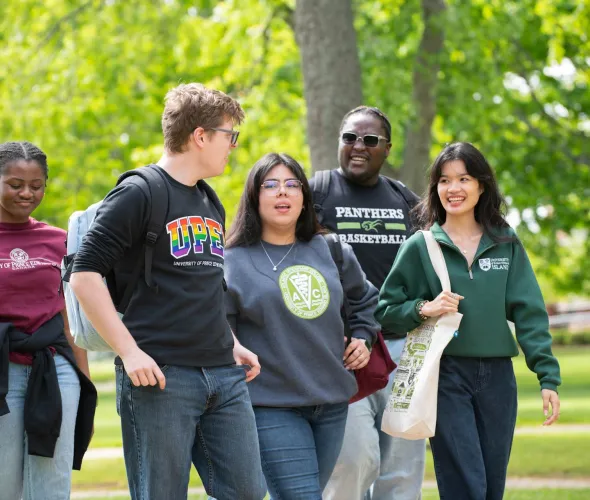 five UPEI students in the quad